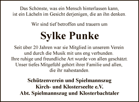 Traueranzeige von Sylke Punke