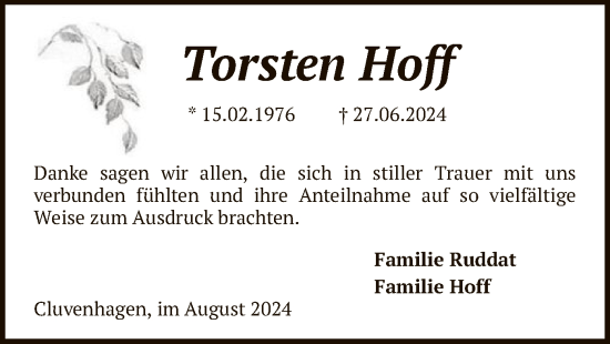 Traueranzeige von Torsten Hoff von SYK