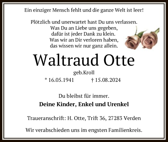 Traueranzeige von Waltraud Otte von SYK