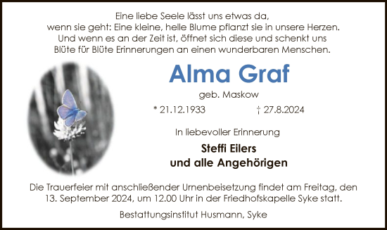 Traueranzeige von Alma Graf