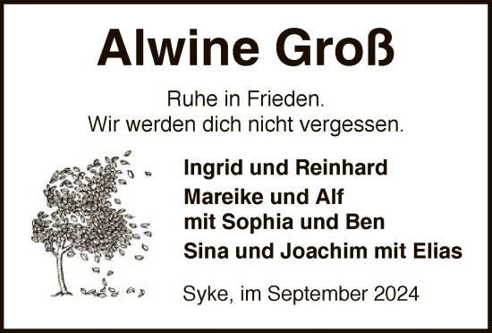 Traueranzeige von Alwine Groß