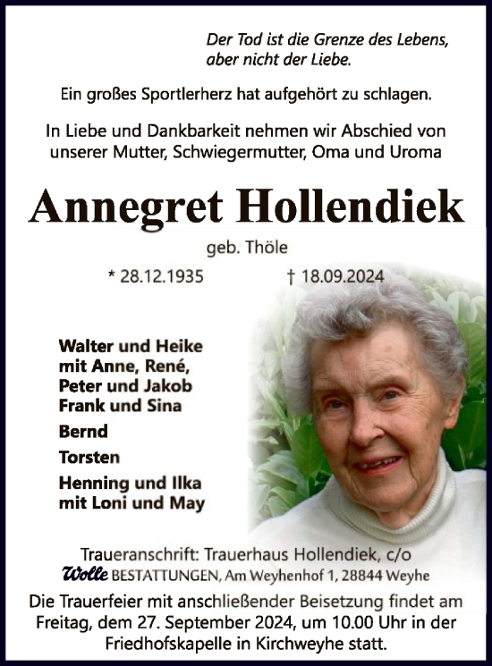 Traueranzeige von Annegret Hollendiek von SYK