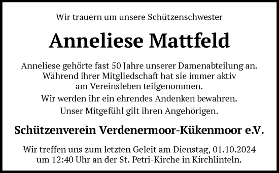 Traueranzeige von Anneliese Mattfeld von SYK