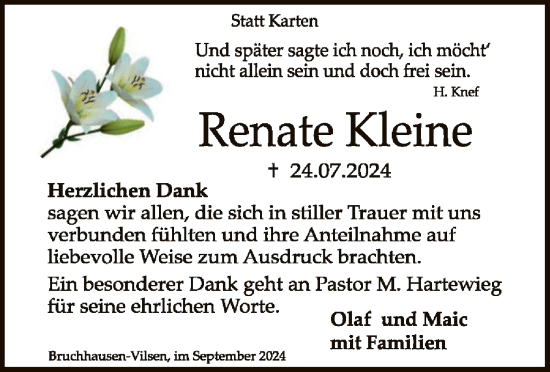 Traueranzeige von ARenate Kleine von SYK