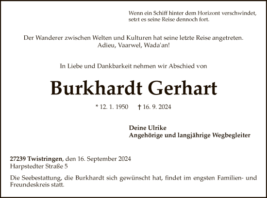 Traueranzeige von Burkhardt Gerhart von SYK