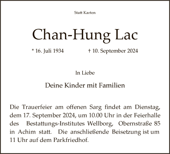 Traueranzeige von Chan-Hung Lac von SYK