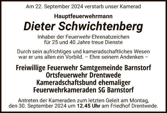 Traueranzeige von Dieter Schwichtenberg von SYKSYK