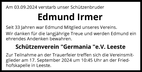 Traueranzeige von Edmund Irmer von SYK