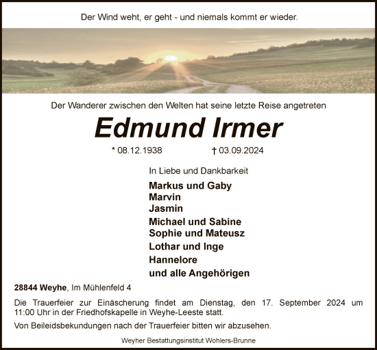 Traueranzeige von Edmund Irmer von SYK