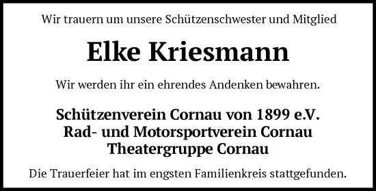 Traueranzeige von Elke Kriesmann von SYK