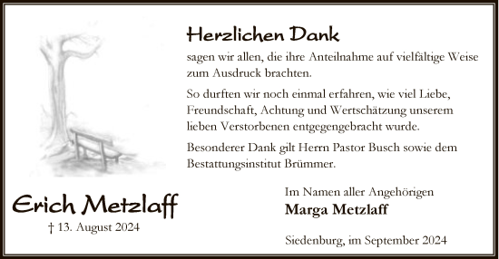 Traueranzeige von Erich Metzlaff von SYK