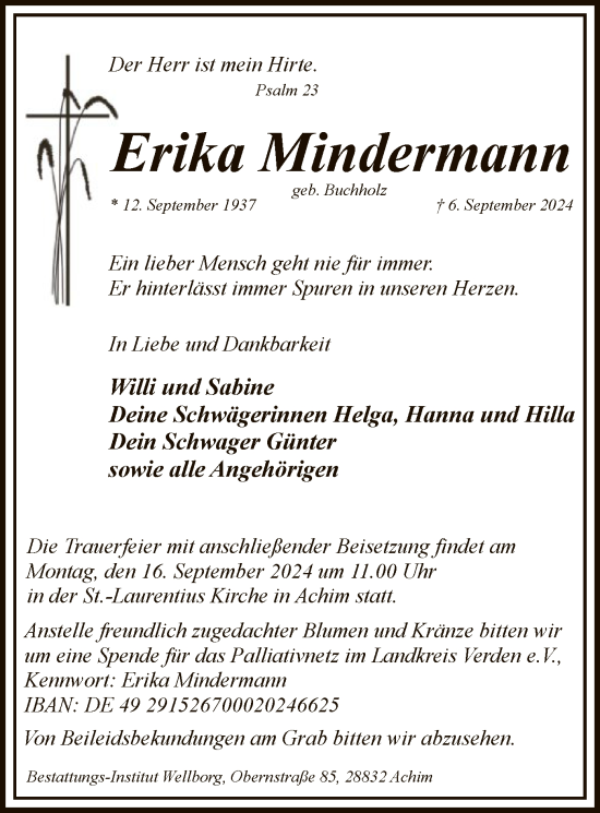 Traueranzeige von Erika Mindermann von SYK