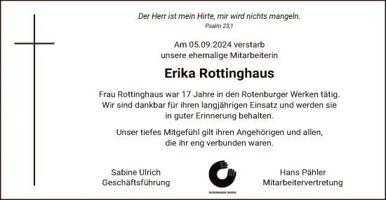 Traueranzeige von Erika Rottinghaus von SYK