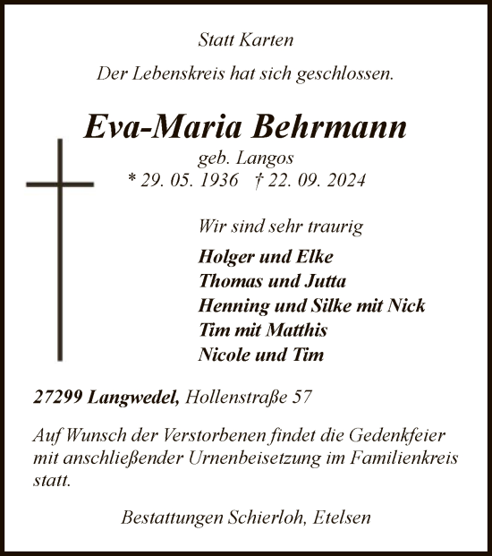 Traueranzeige von Eva-Maria Behrmann von SYK