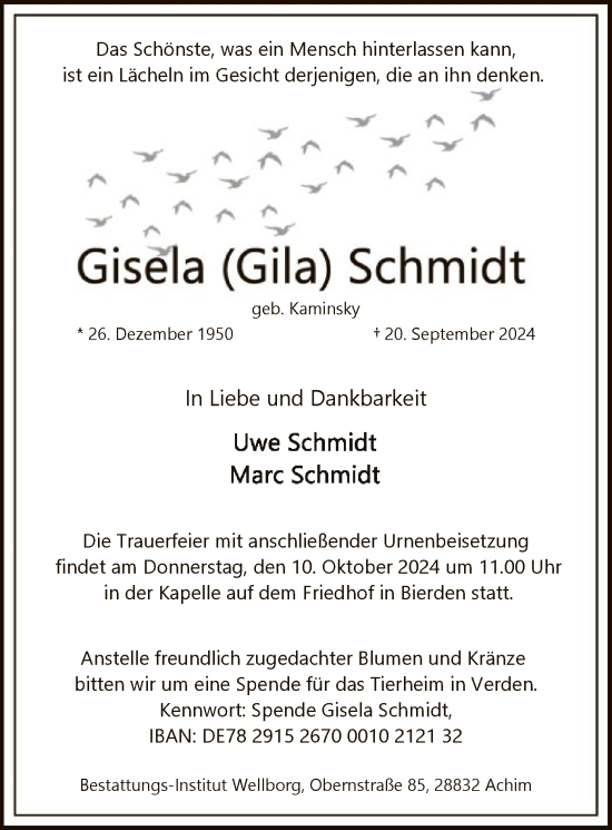 Traueranzeige von Gisela Schmidt von SYK