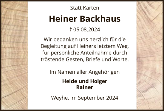 Traueranzeige von Heiner Backhaus