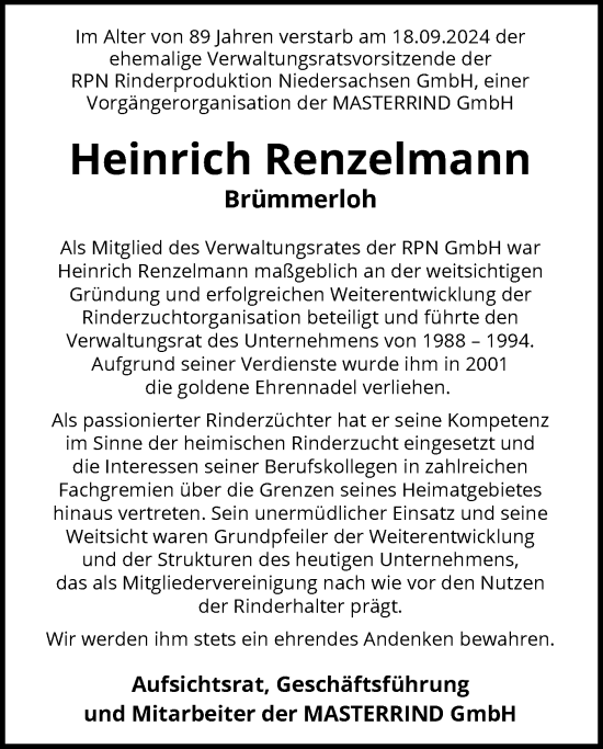 Traueranzeige von Heinrich Renzelmann von SYK