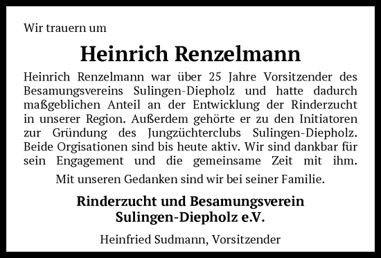 Traueranzeige von Heinrich Renzelmann von SYK