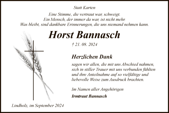 Traueranzeige von Horst Bannasch von SYK