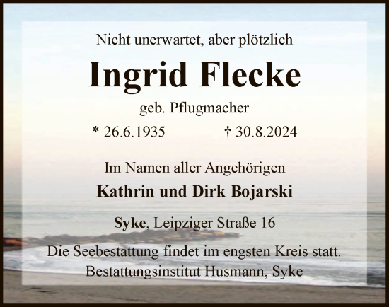 Traueranzeige von Ingrid Flecke von SYK