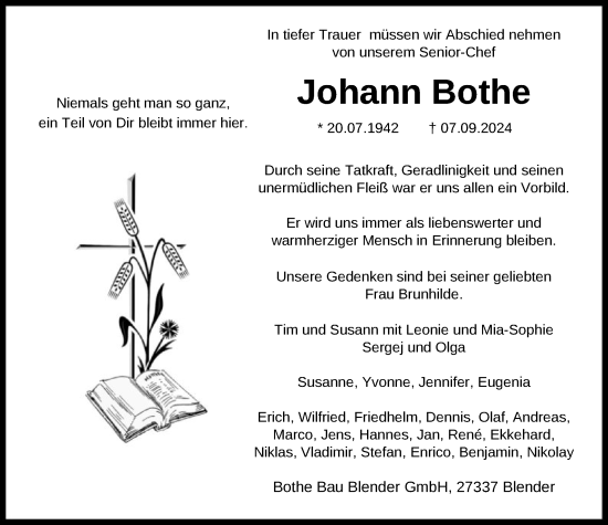 Traueranzeige von Johann Bothe von SYKSYK