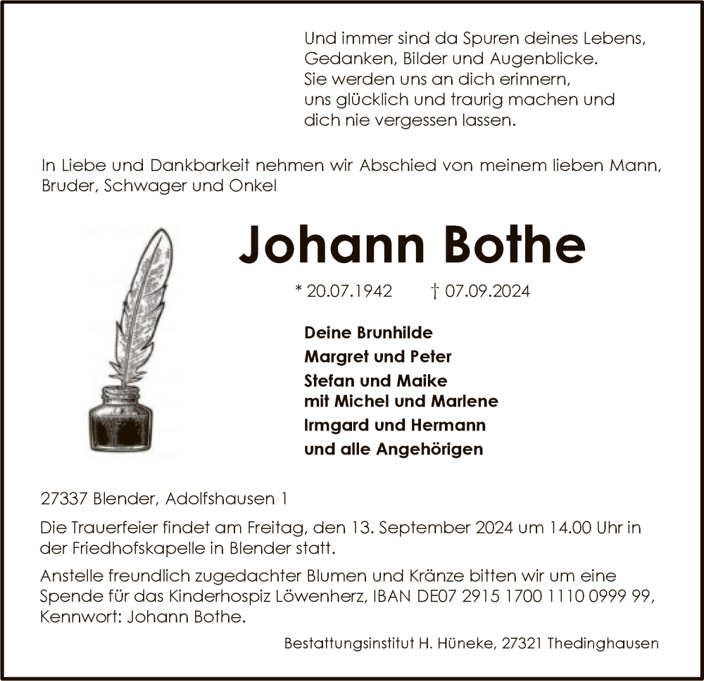  Traueranzeige für Johann Bothe vom 10.09.2024 aus SYKSYK