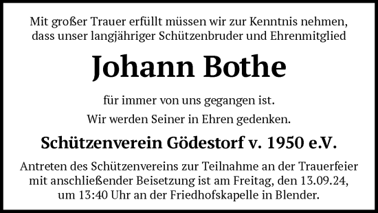 Traueranzeige von Johann Bothe von SYK