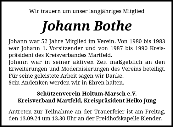 Traueranzeige von Johann Bothe von SYK