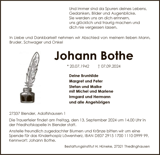 Traueranzeige von Johann Bothe von SYKSYK