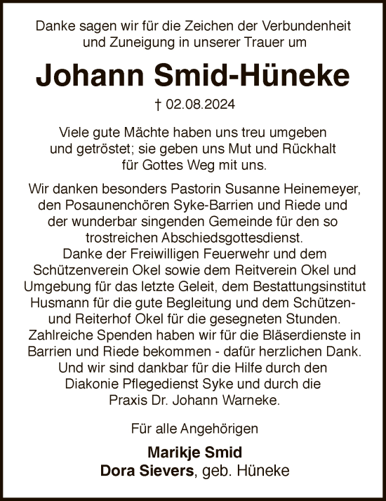 Traueranzeige von Johann Smid-Hüneke