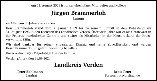 Traueranzeige von Jürgen Brammerloh von SYK