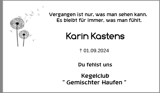 Traueranzeige von Karin Kastens von SYK