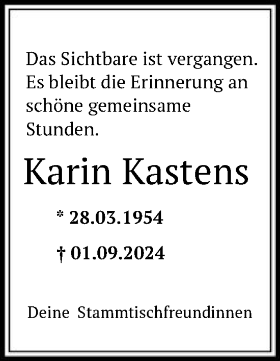 Traueranzeige von Karin Kastens von SYK