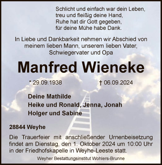 Traueranzeige von Manfred Wieneke von SYK