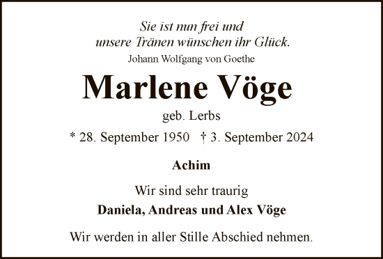 Traueranzeige von Marlene Vöge von SYK