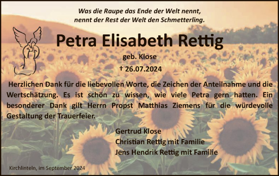 Traueranzeige von Petra Elisabeth Rettig von SYK