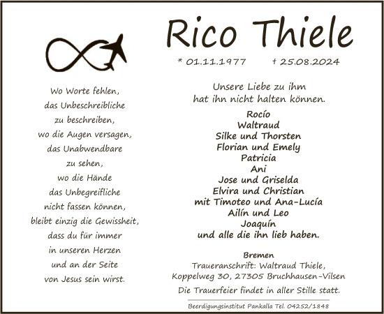 Traueranzeige von Rico Thiele von SYK