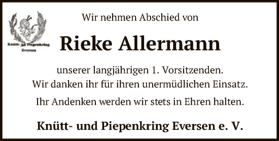 Traueranzeige von Rieke Allermann von SYK