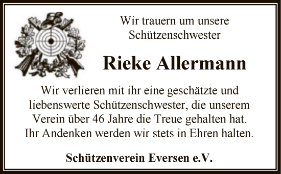 Traueranzeige von Rieke Allermann von SYK