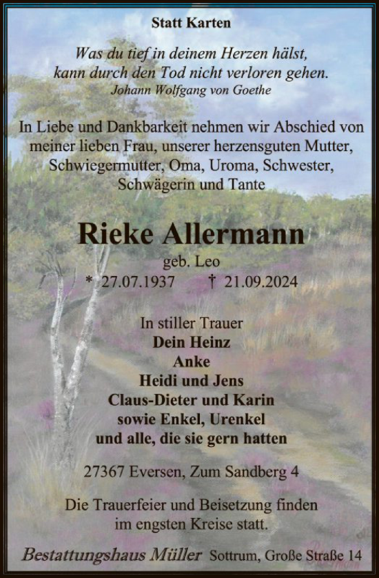 Traueranzeige von Rieke Allermann von SYK