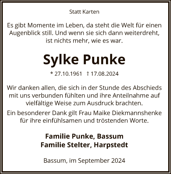 Traueranzeige von Sylke Punke