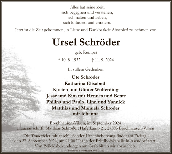 Traueranzeige von Ursel Schröder von SYK