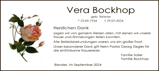 Traueranzeige von Vera Bockhop von SYK