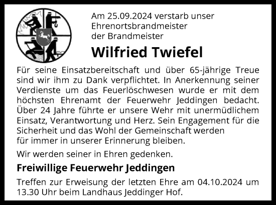 Traueranzeige von Wilfried Twiefel von SYK