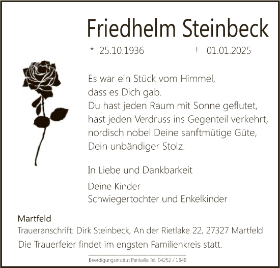 Traueranzeige von Friedhelm Steinbeck von SYK