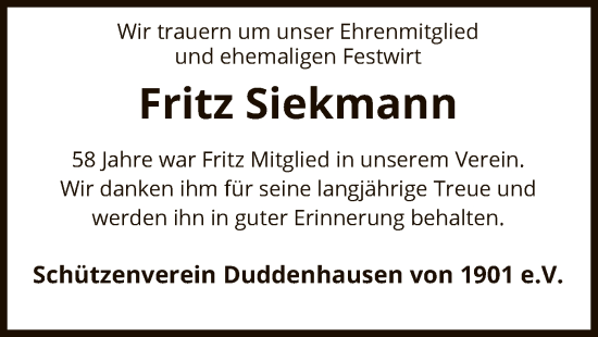 Traueranzeige von Fritz Siekmann von SYK