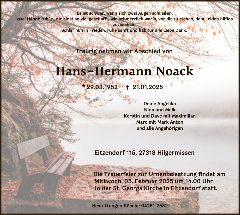  Traueranzeige für Hans-Hermann Noack vom 25.01.2025 aus SYK