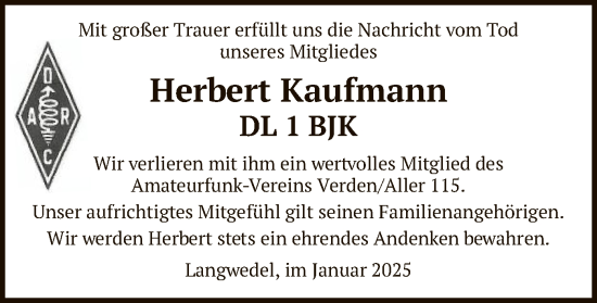 Traueranzeige von Herbert Kaufmann von SYK