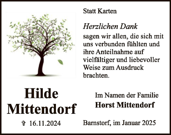 Traueranzeige von Hilde Mittendorf von SYK