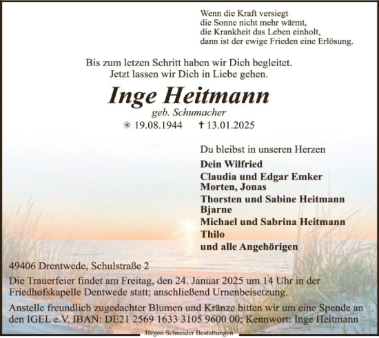 Traueranzeige von Inge Heitmann von SYK